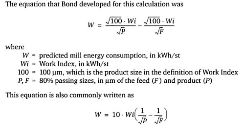 Bond Work Index Equation