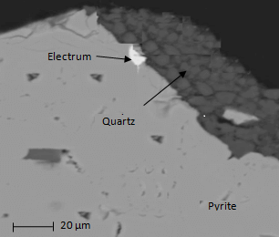 1 electrum in the border between quartz and pyrite