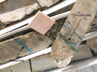 Malachite and chrysocolla are oxidized copper minerals