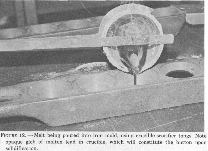 fire-assaying-melt-being-poured-into-iron-mold