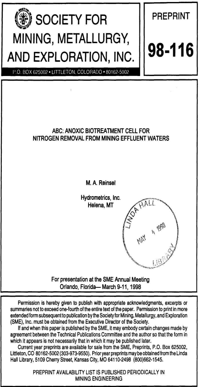 anoxic biotreatment cell for nitrogen removal from mining effluent waters