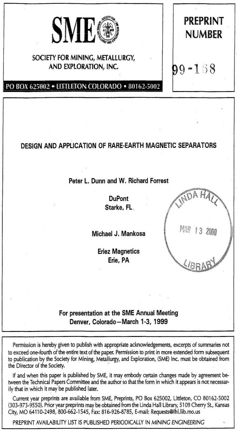 design and application of rare-earth magnetic separators