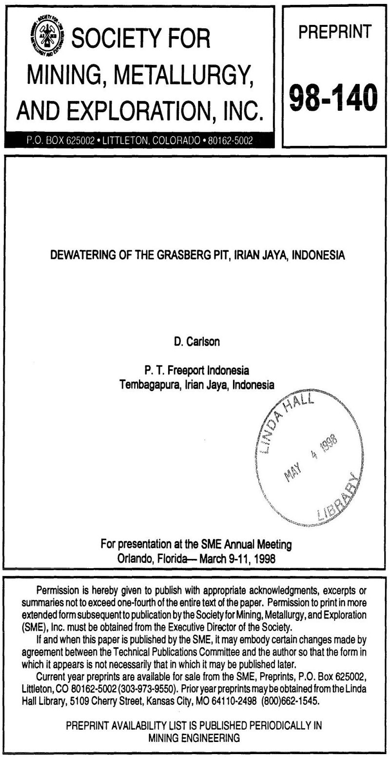 dewatering of the grasberg pit, irian jaya, indonesia