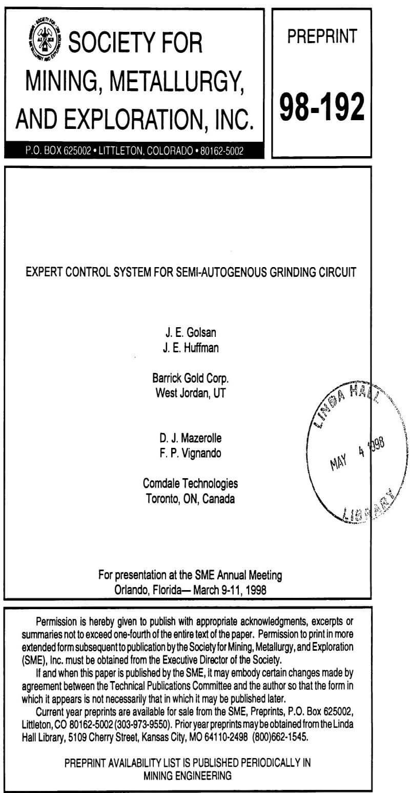expert control system for semi-autogenous grinding circuit