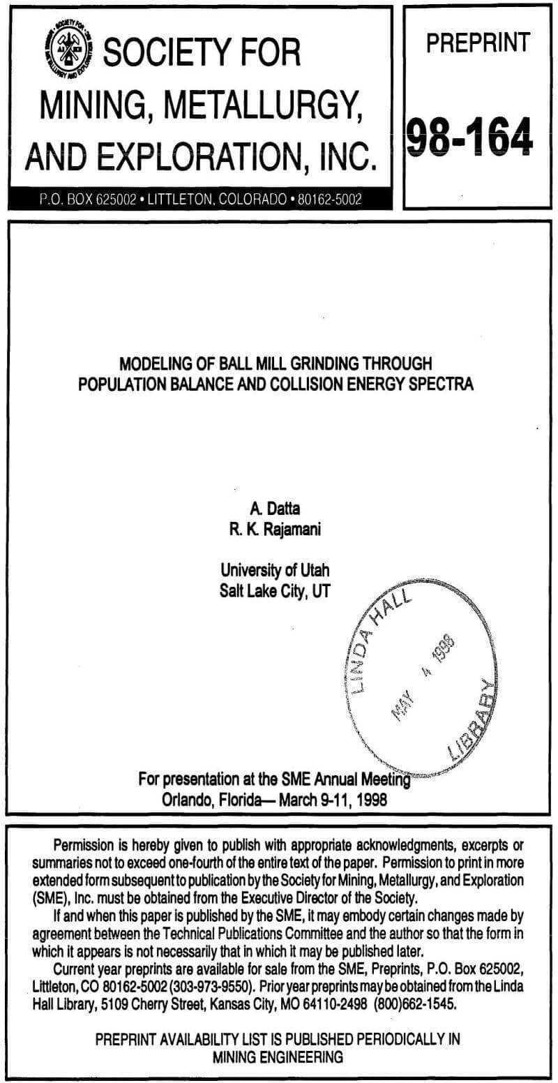 modeling of ball mill grinding through population balance and collision energy spectra