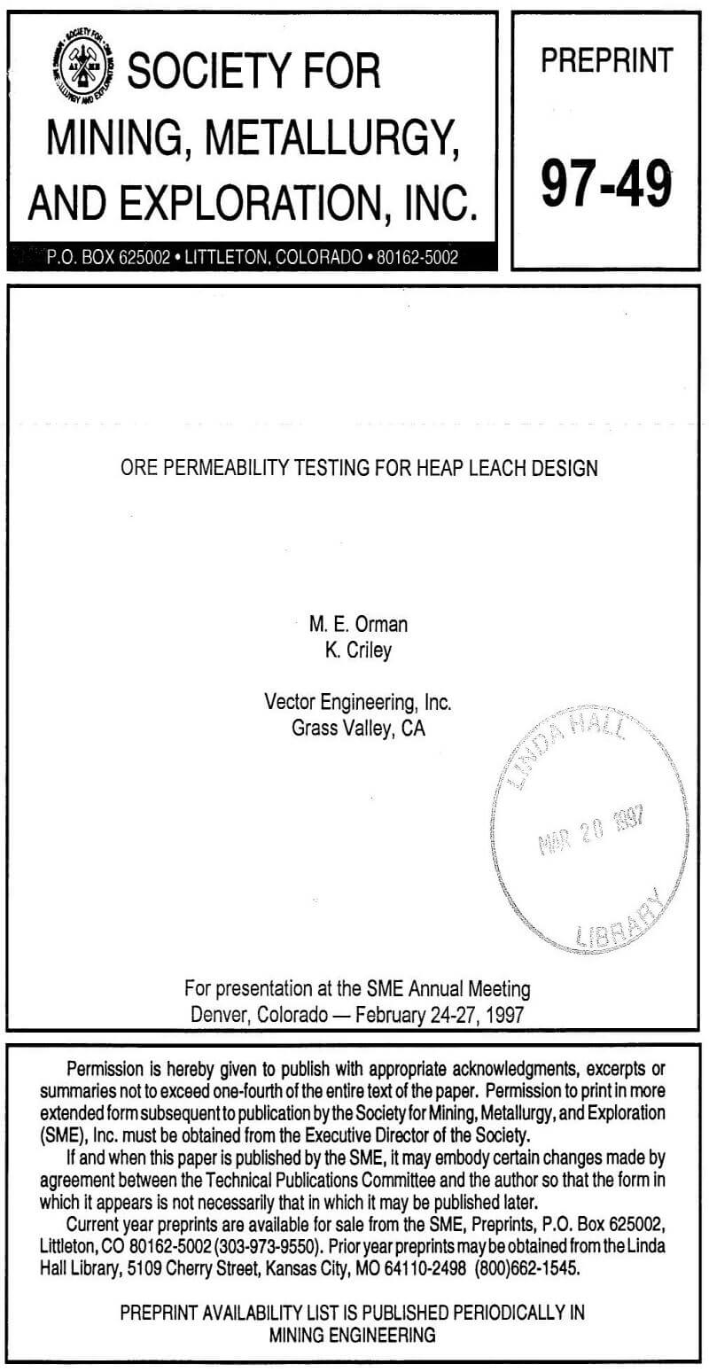 ore permeability testing for heap leach design