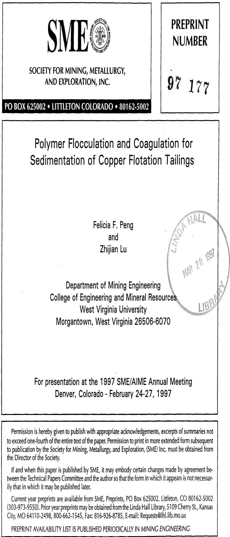polymer flocculation and coagulation for sedimentation of copper flotation tailings