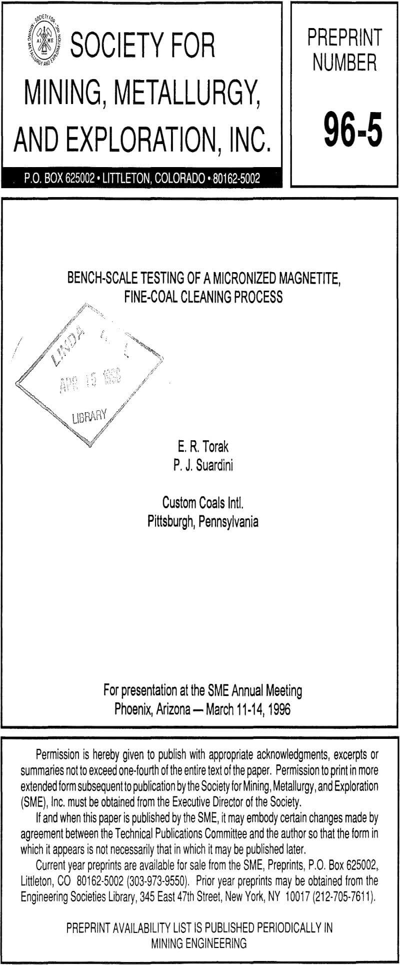 bench-scale testing of a micronized magnetite fine-coal cleaning process