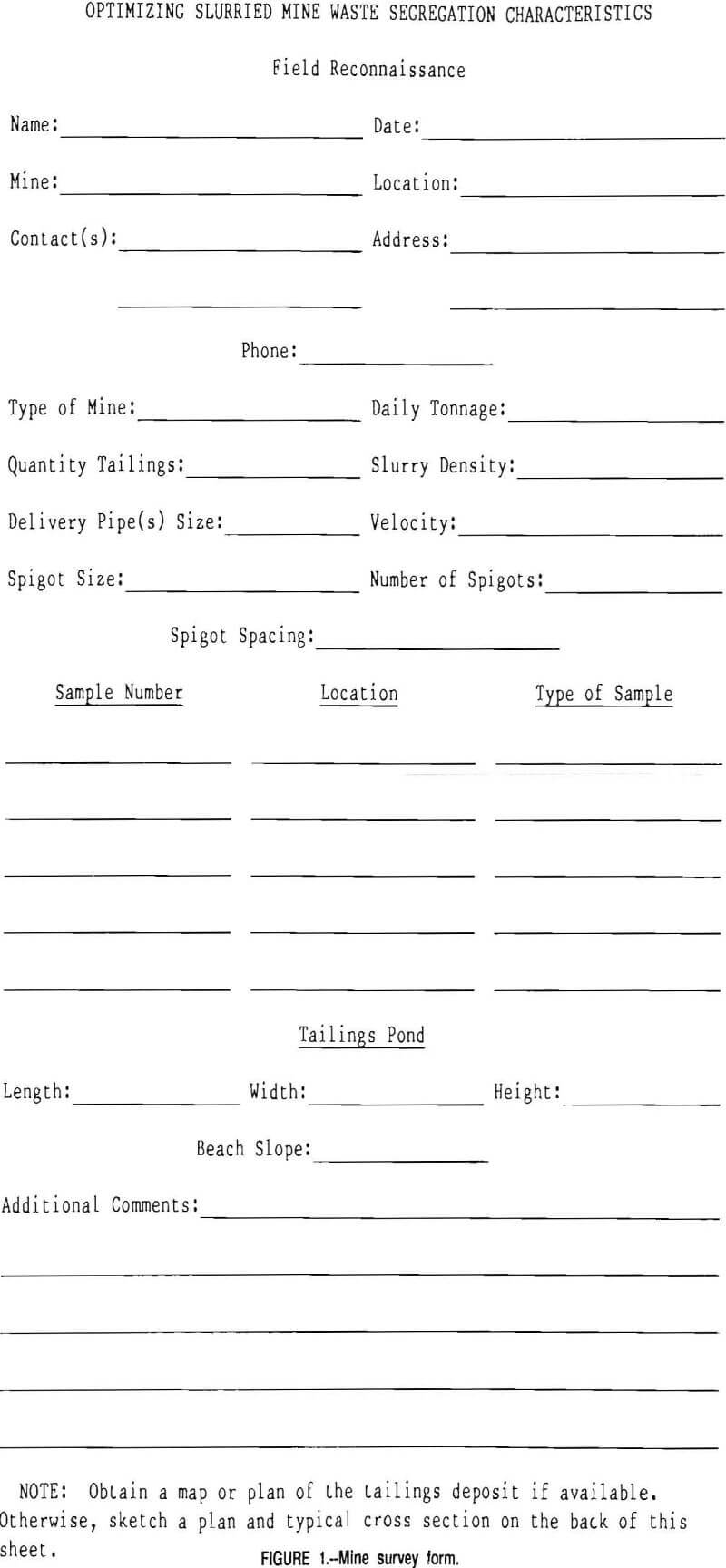 mine waste survey form