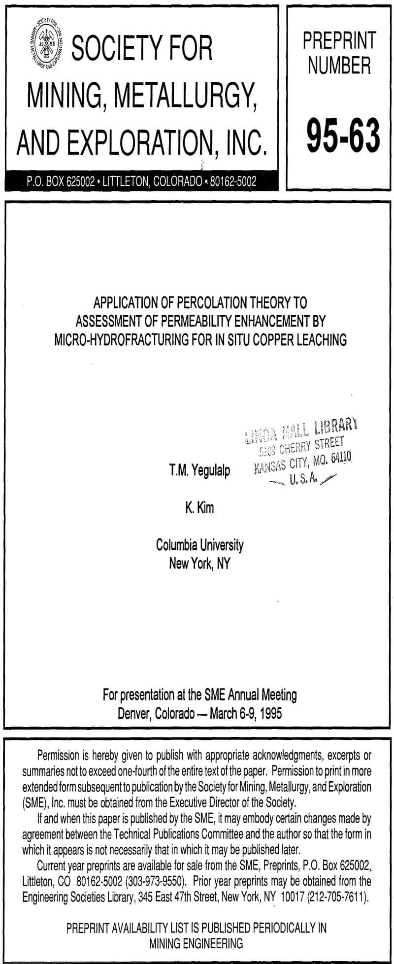 application of percolation theory to assessment of permeability enhancement by micro-hydrofracturing for in situ copper leaching