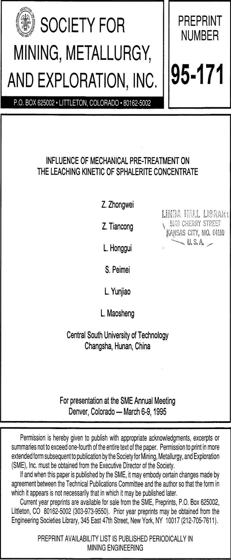 influence of mechanical pre-treatment on the leaching kinetic of sphalerite concentrate
