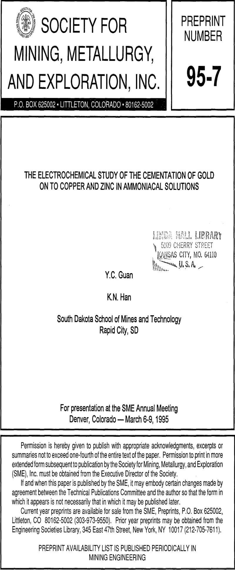 the electrochemical study of the cementation of gold on to copper and zinc in ammoniacal solutions