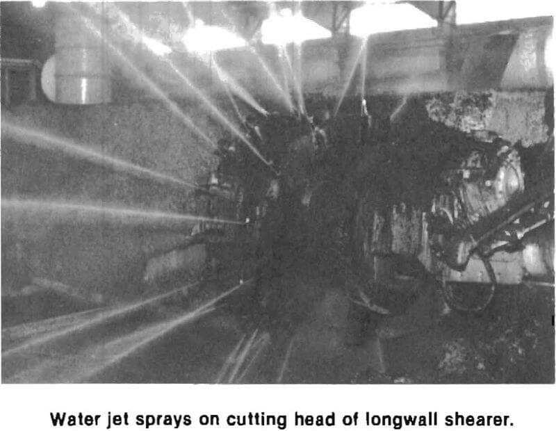 water-jet sprays on cutting head