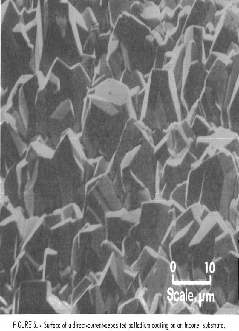 platinum-group-metal surface of a direct-current deposited platinum coating on an inconel substrate