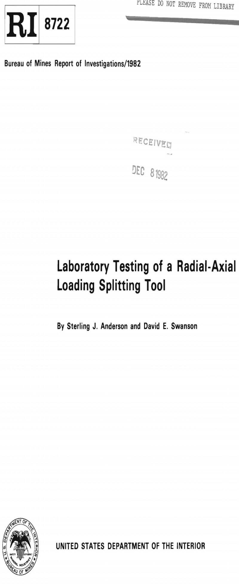 laboratory testing of a radial-axial loading splitting tool