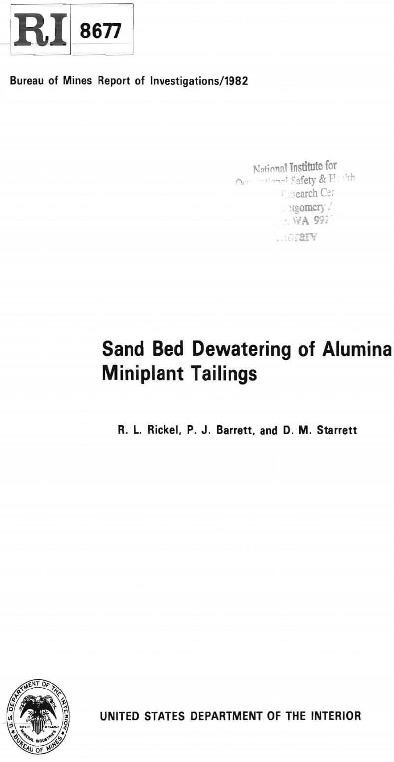 sand bed dewatering of alumina miniplant tailings