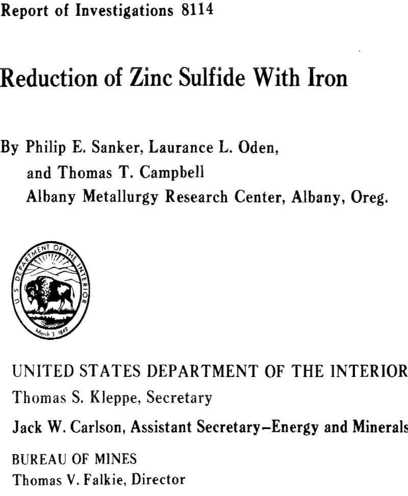 reduction of zinc sulfide with iron