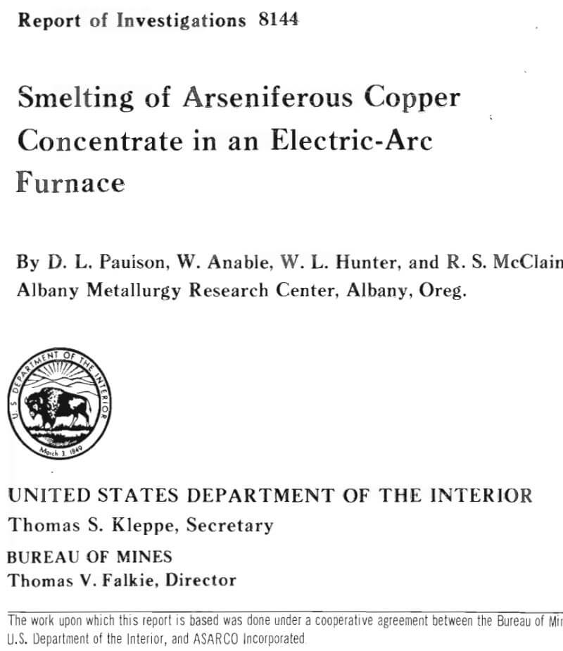 smelting of arseniferous copper concentrate in an electric-arc furnace