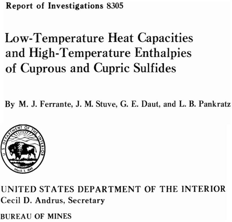 low-temperature heat capacities and high-temperature enthalpies of cuprous and cupric sulfides