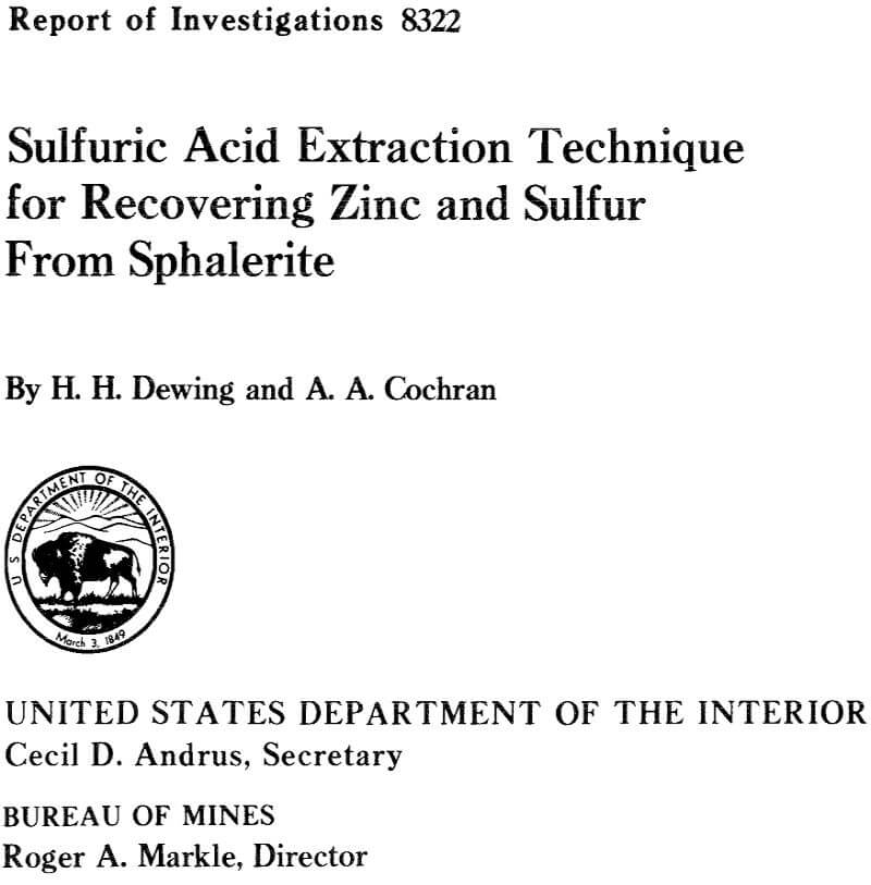sulfuric acid extraction technique for recovering zinc and sulfur from sphalerite