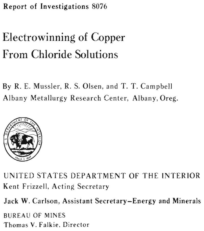 electrowinning of copper from chloride solutions