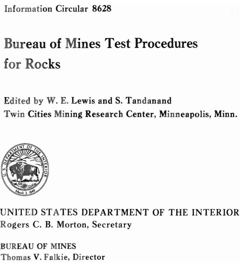 bureau of mines test procedures for rocks-vii