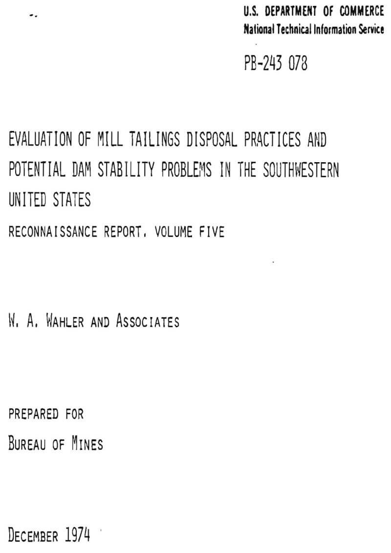 evaluation of mill tailings disposal practices and potential dam stability problems in the southwestern united states