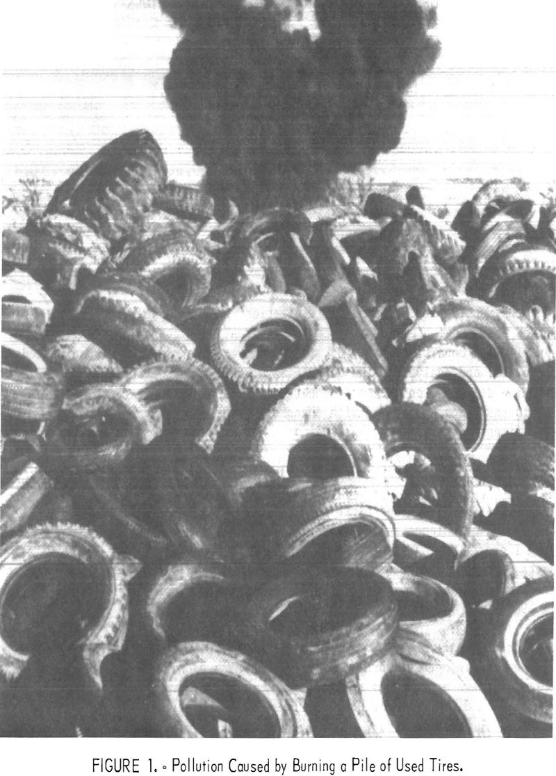 scrap tires pollution caused by burning a pile of used tires