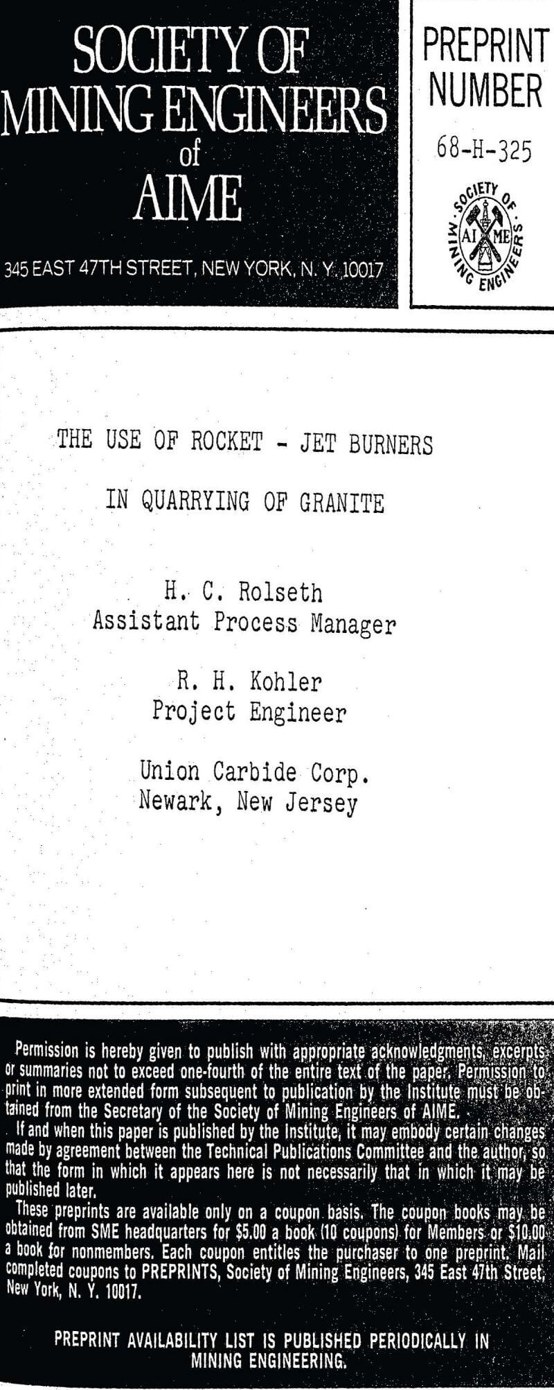 the use of rocket jet burners in quarrying of granite