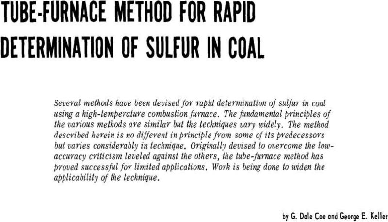 tube-furnace method for rapid determination of sulfur in coal