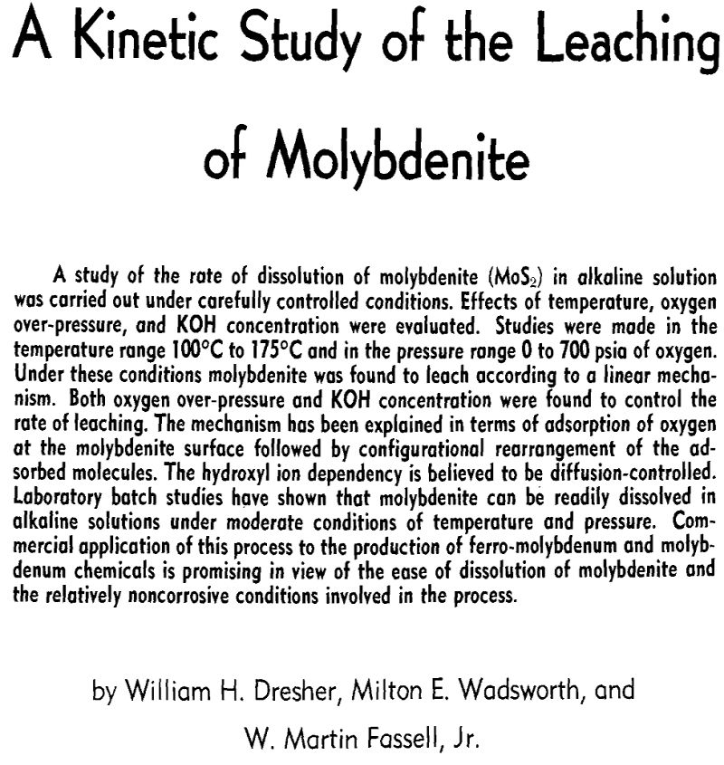 a kinetic study of the leaching of molybdenite
