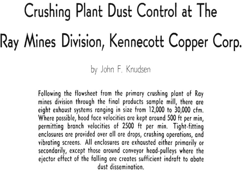 crushing plant dust control at the ray mines division kennecott copper corp