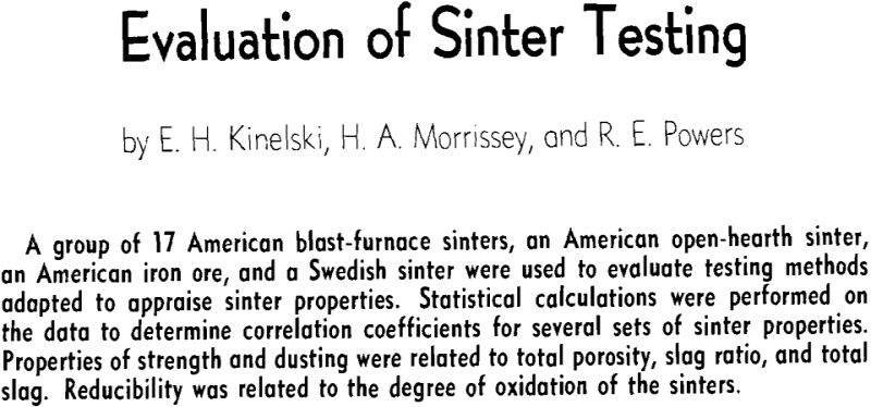 evaluation of sinter testing