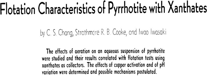 flotation characteristics of pyrrhotite with xanthates