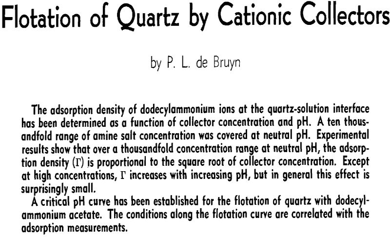 flotation of quartz by cationic collectors