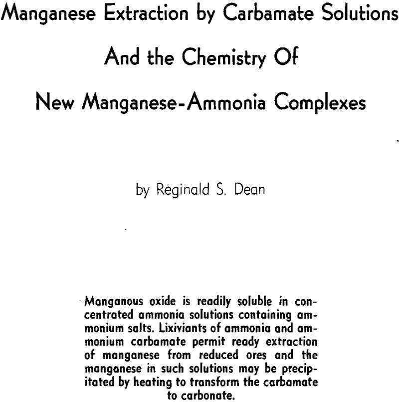 manganese extraction by carbamate solutions and the chemistry of new manganese-ammonia complexes