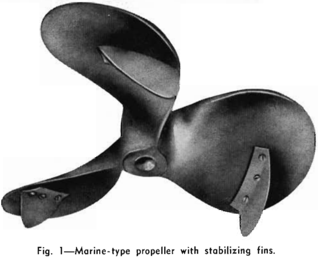 mixing agitation marine type propeller with stabilizing fins