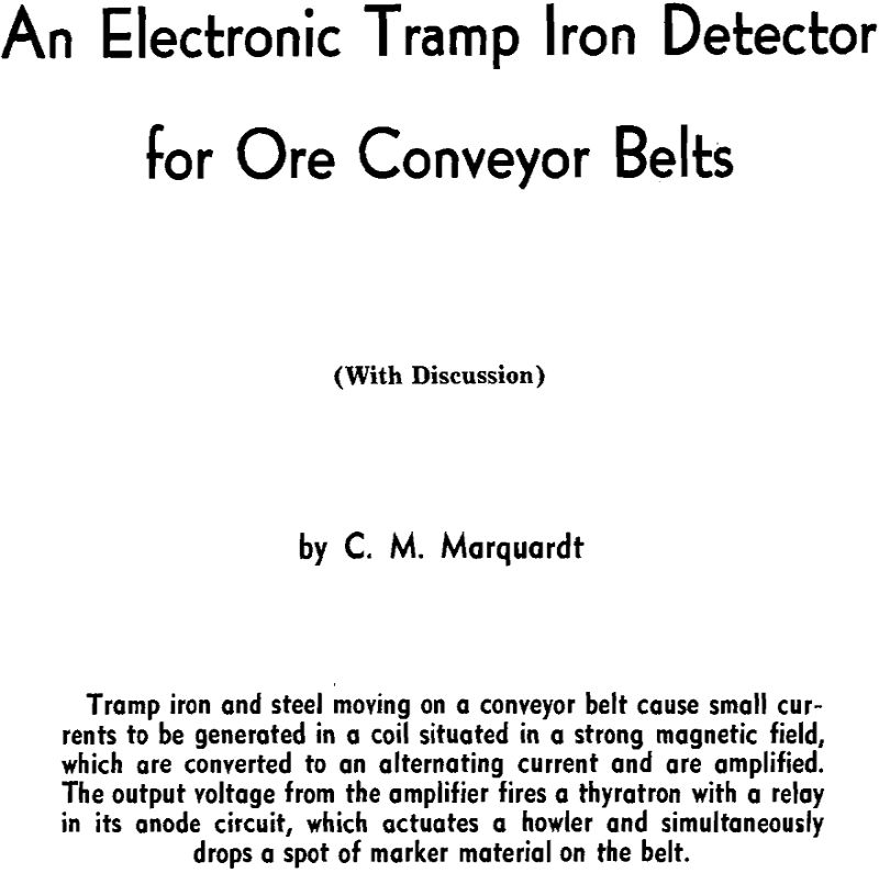 an electronic tramp iron detector for ore conveyor belts
