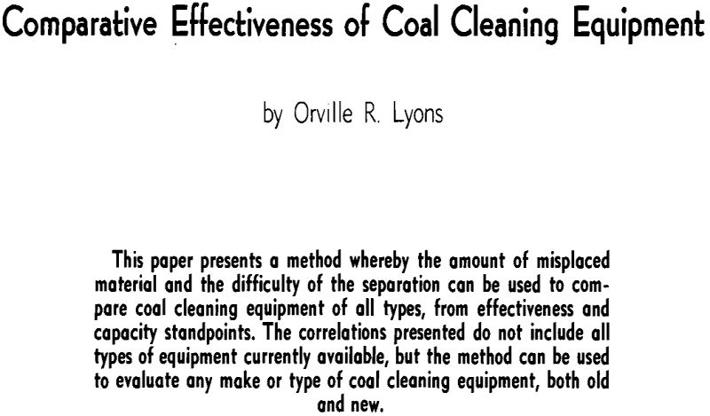 comparative effectiveness of coal cleaning equipment