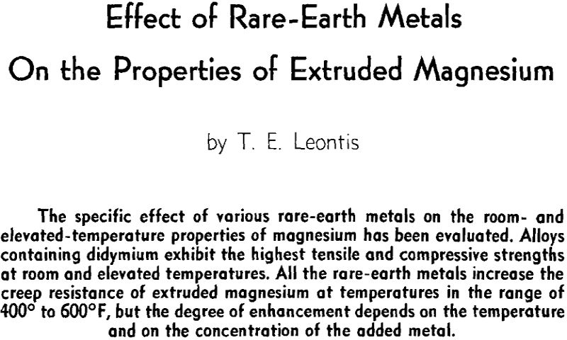 effect of rare-earth metals on the properties of extruded magnesium