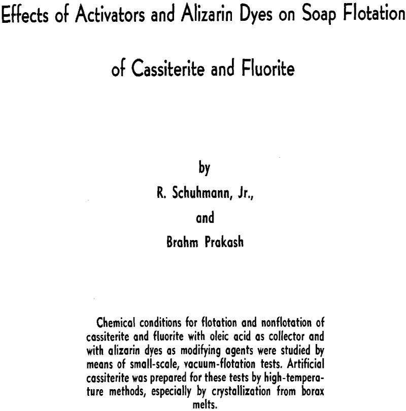 effects of activators and alizarin dyes on soap flotation of cassiterite and fluorite