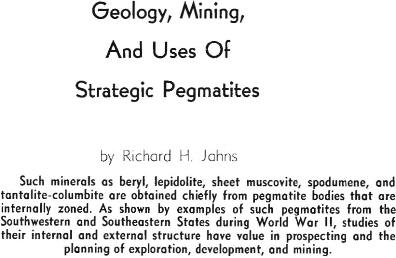 geology mining and uses of strategic pegmatites