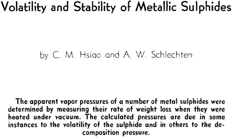 volatility and stability of metallic sulphides