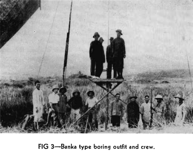 alluvial tin mining banka type boring outfit and crew