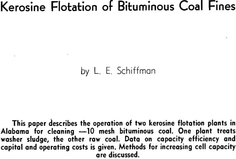 kerosine flotation of bituminous coal fines
