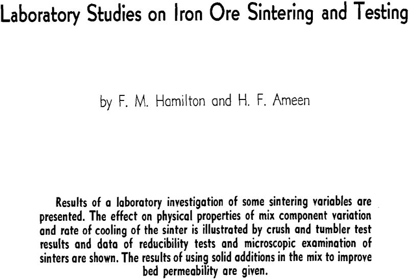 laboratory studies on iron ore sintering and testing