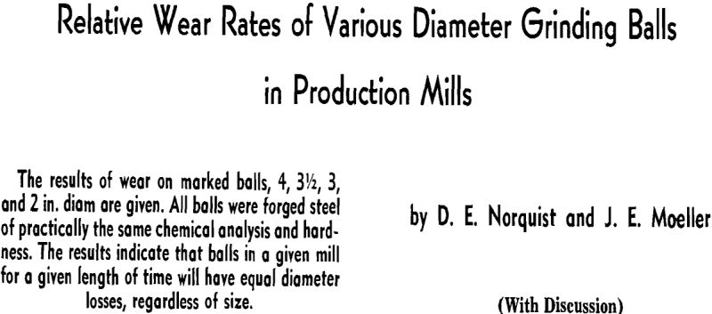 relative wear rates of various diameter grinding balls in production mills