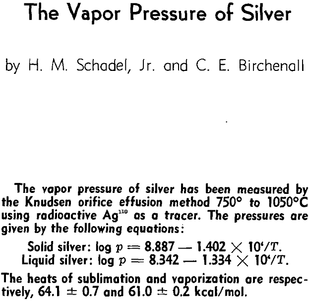 the vapor pressure of silver
