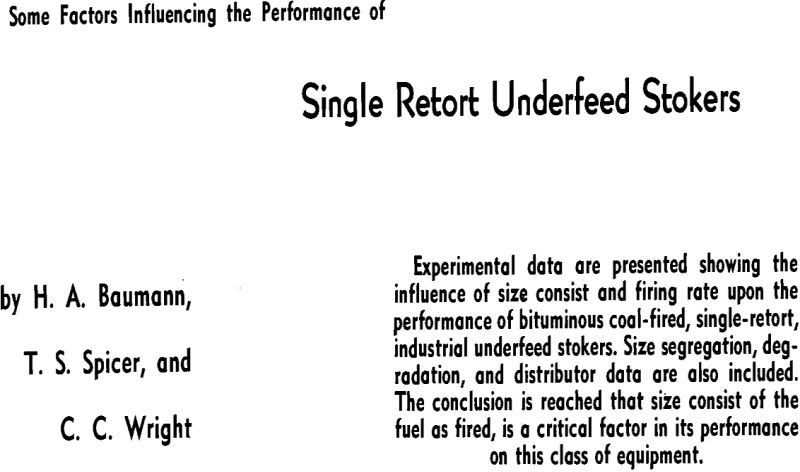 some factors influencing the performance of single retort underfeed stokers